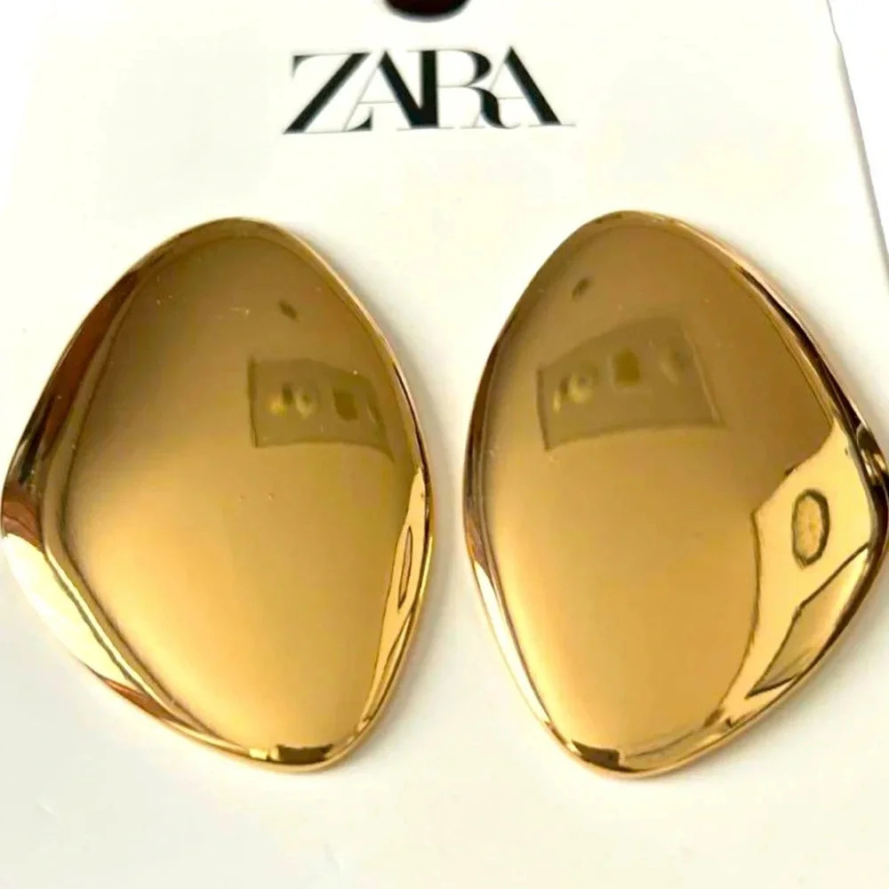 Zara Large Geo Goldtone Flat statement drop earrings